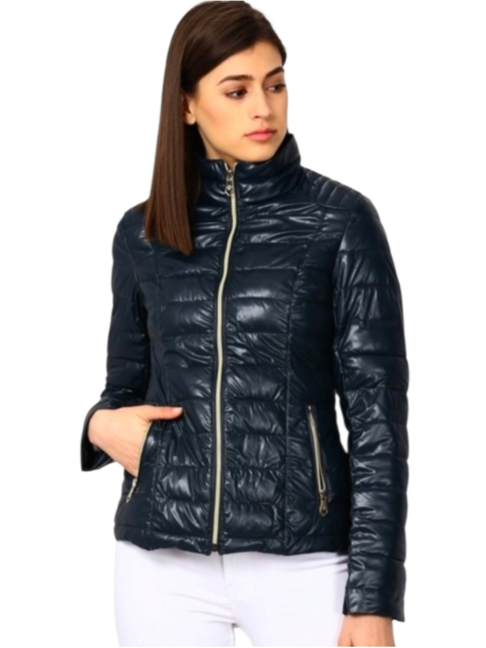 Nanette Lepore Black Puffer Jacket Faux Leather Size Small